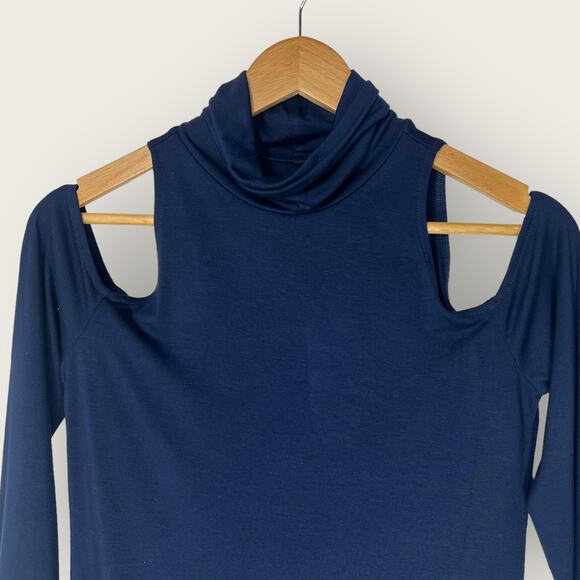 L'agence Damaris Cold Shoulder Turtleneck Top | Small | Blue Holiday Sweater - Picture 4 of 5